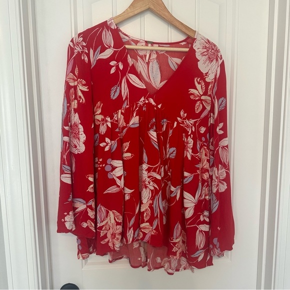 Free People Blouse Flare Sleeve Babydoll Boho Floral Casual Size Extra Small - Picture 4 of 8